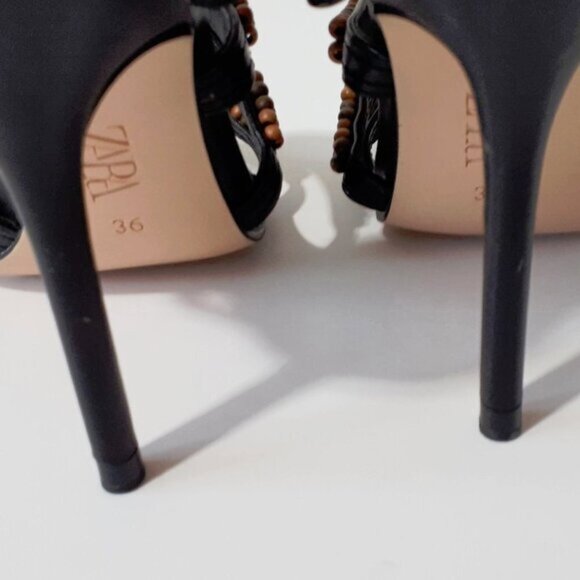 NWT Zara black & brown beaded open toe heeled strappy gladiator sandal, 6 - Picture 12 of 12